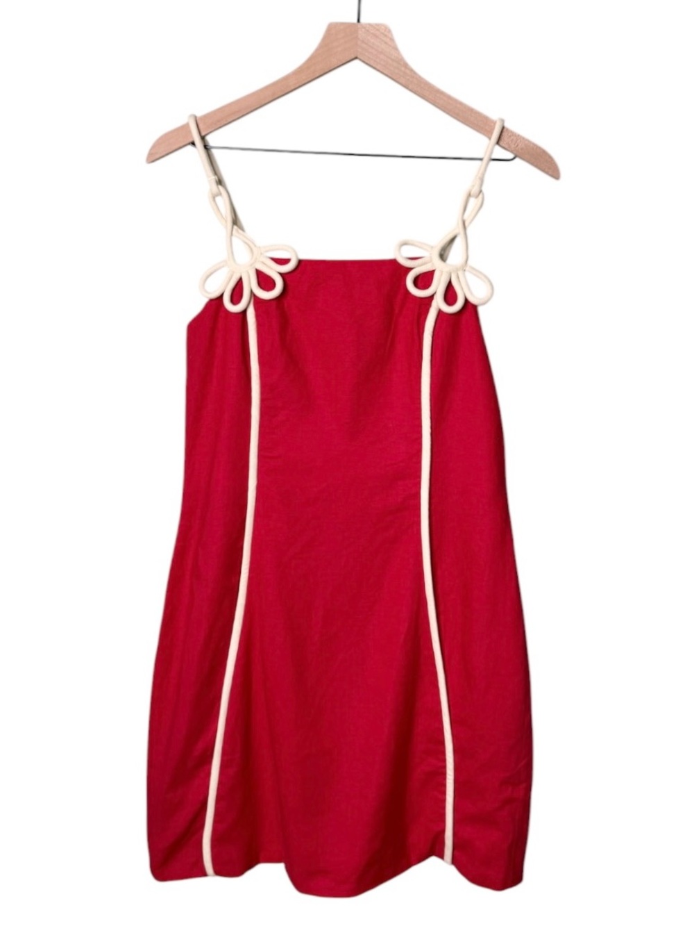 NWT Farm Rio Linen 3D Flower Mini Dress Red White Floral Women’s Size Medium - Picture 4 of 12